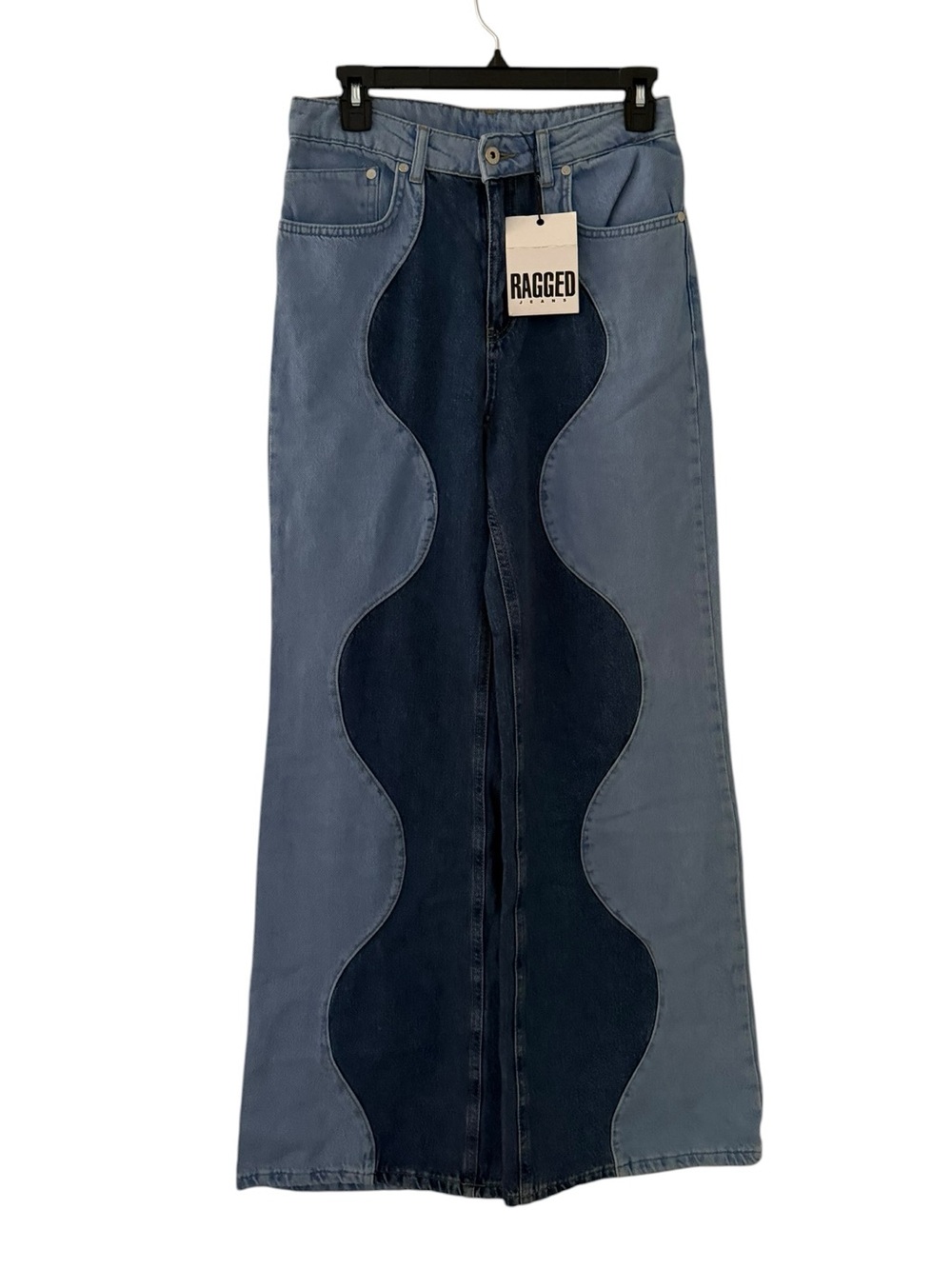 NWT The Ragged Priest Underworld Jean Two-Tone Wave Panel Wide Leg Jeans Size 28 - Picture 4 of 9